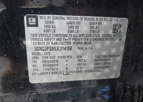 2018 Chevrolet Trax Lt z USA, uszkodzony, nr VIN 3GNCJPSB9JL214160